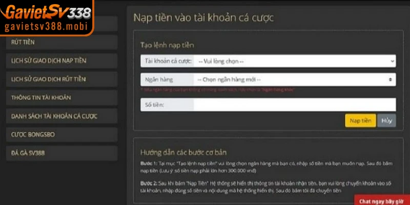 Nạp tiền gavietsv388 qua ngân hàng là phương thức nhanh chóng, tiện lợi
